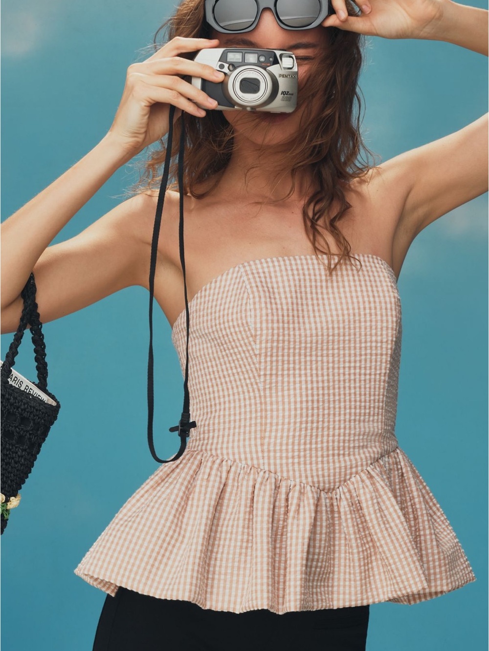 Hutch Strapless Peplum Gingham Top